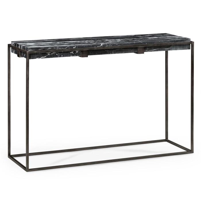 Jonathan Charles Rectangular Iron Console Table with a Black Marble Top 1