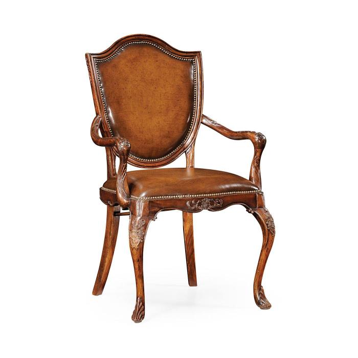 Jonathan Charles Dining Armchair Georgian Shield Back in Antique Mahogany - Chestnut Leather 6