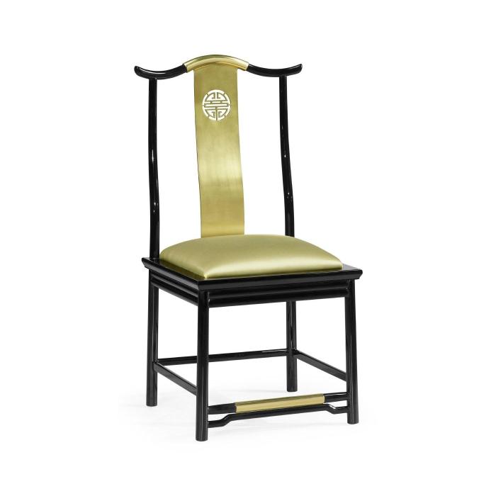 Jonathan Charles Fusion Black Gloss & Brass Dining Side Chair 5