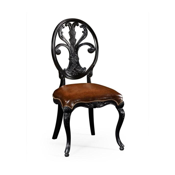 Jonathan Charles Dining Chair Sheraton Painted Black - Chestnut Leather 1