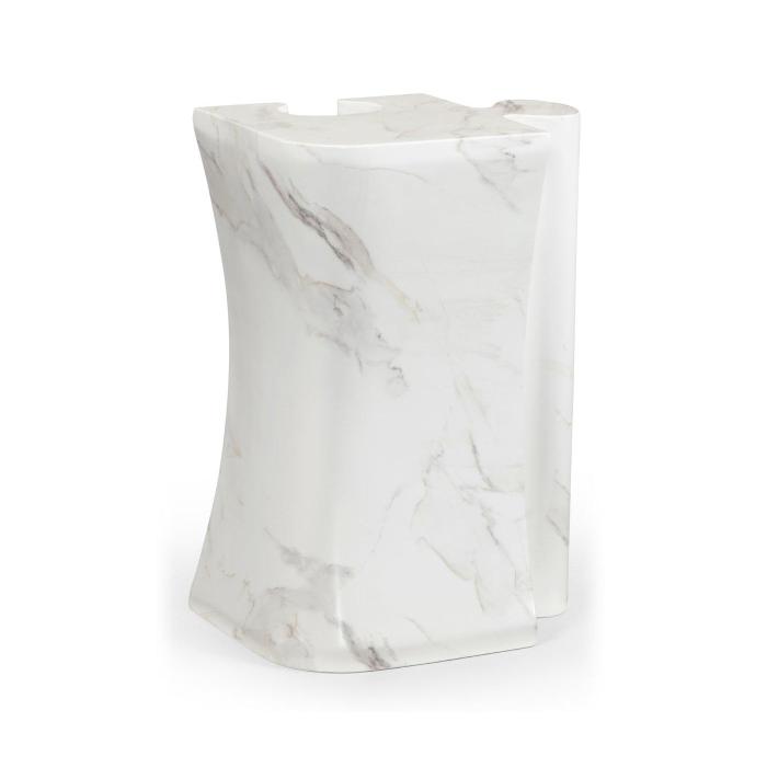 Jonathan Charles Outdoor Side Table Puzzle Piece in Faux White Marble 1