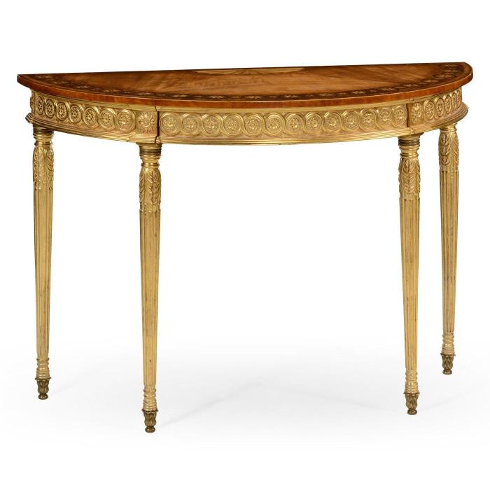 Jonathan Charles Demilune Console Table Adam Style Gilded 1