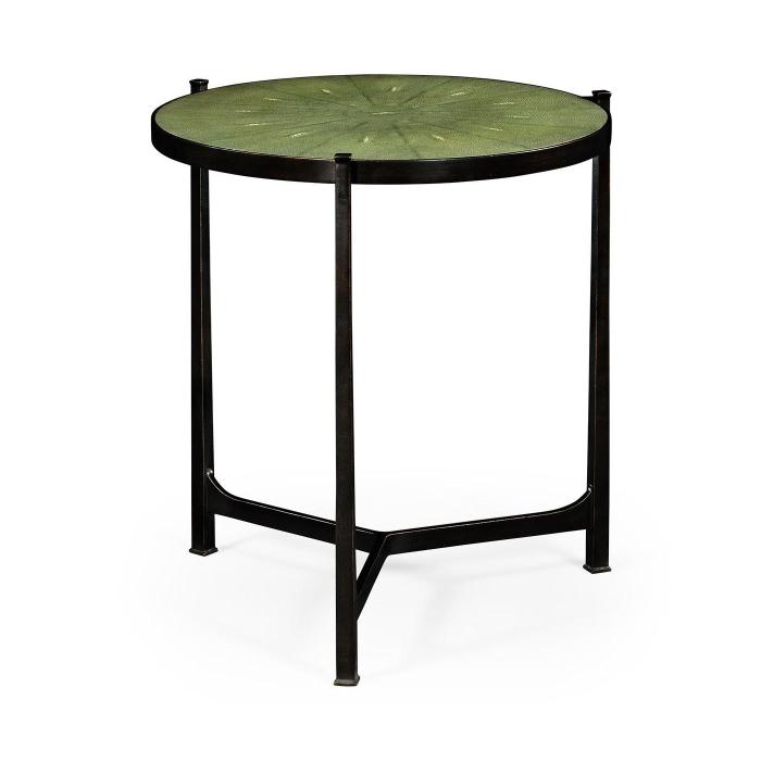 Jonathan Charles Large Round Lamp Table Contemporary in Green Shagreen - Bronze 1