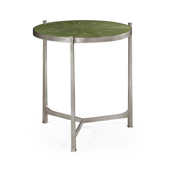 Jonathan Charles Large Round Lamp Table Contemporary in Green Shagreen - Silver 1