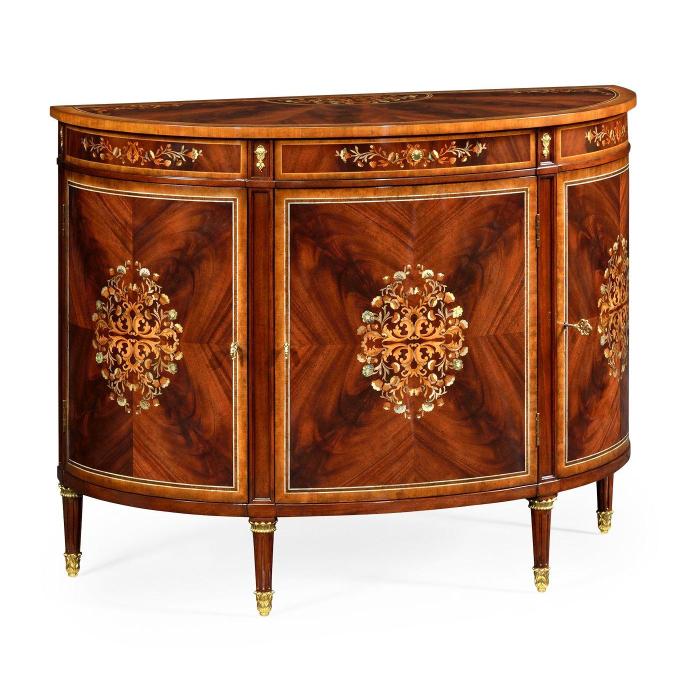 Jonathan Charles Mahogany & Mother of Pearl Demilune Cabinet 5