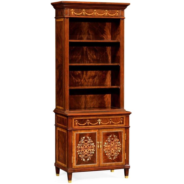 Jonathan Charles Tall Mahogany & Mother of Pearl Bookcase on Chest 1