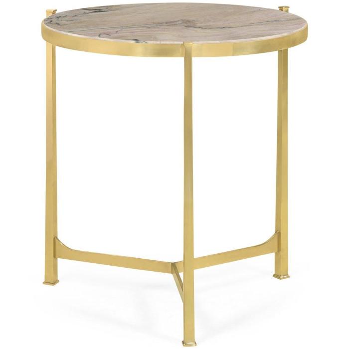 Jonathan Charles Large Round Lamp Table with Brass Base - Blanco Ecuador Marble 1