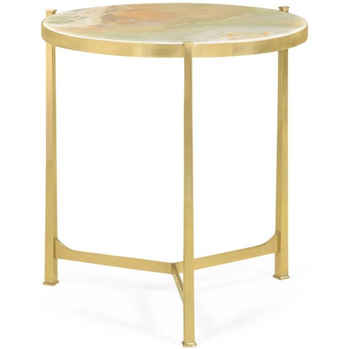 Jonathan Charles Large Round Lamp Table with Brass Base - Onyx Stone 1