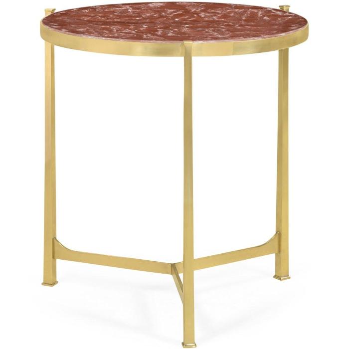 Jonathan Charles Large Round Lamp Table with Brass Base - Red Brazil Marble 1