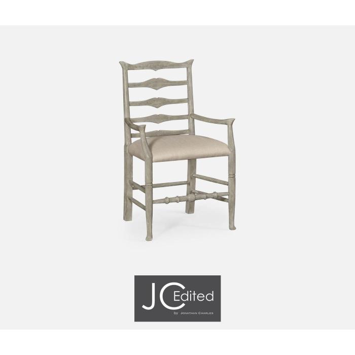 Jonathan Charles Dining Chair with Arms Rustic Ladder Back in Mazo - Rustic Grey 1