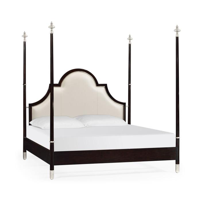 Jonathan Charles Four Poster Ebonised & Silver-Leaf UK Queen Bed 1