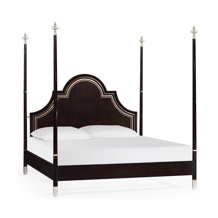 Jonathan Charles Four Poster Ebonised & Silver-Leaf UK Queen Bed 1
