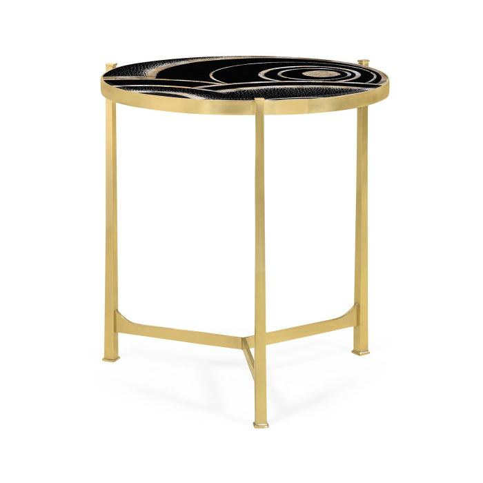 Jonathan Charles Large Round Lamp Table with Brass Base - Art Deco Eggshell & Lacquer 1