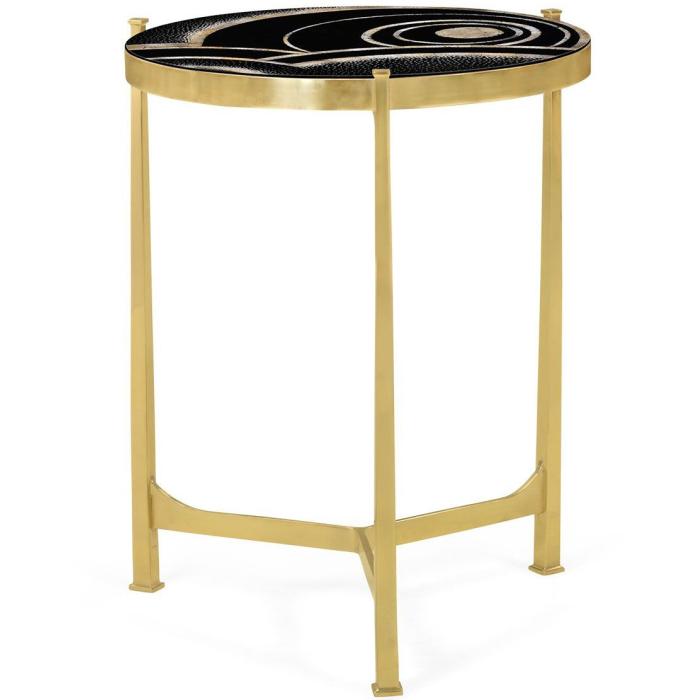 Jonathan Charles Medium Round Lamp Table with Brass Base - Art Deco Eggshell & Lacquer 1