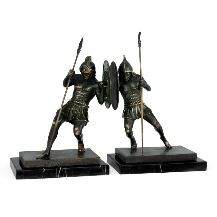Jonathan Charles Bookends Combatant on Marble Stands 1