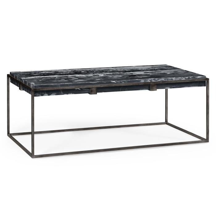 Jonathan Charles Rectangular Iron Coffee Table with a Black Marble Top 2