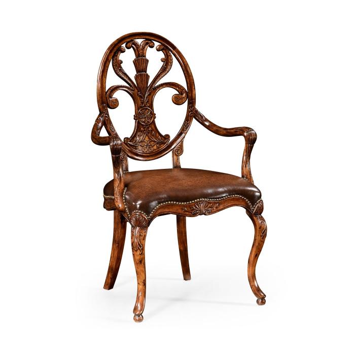 Jonathan Charles Dining Armchair Sheraton in Walnut - Antique Chestnut Leather 1