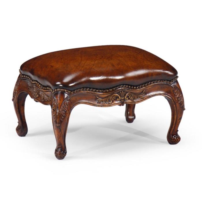 Jonathan Charles Small Footstool French Provincial in Walnut - Leather 1