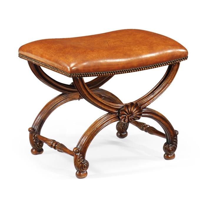 Jonathan Charles Stool with Scallop Shell in Walnut - Light Chestnut Leather 1