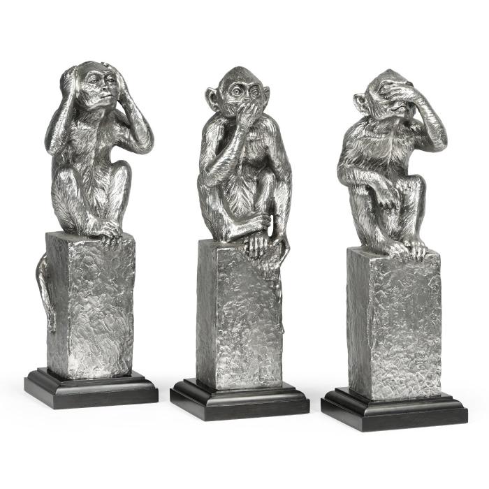 Jonathan Charles Three Wise Monkeys Figurine Set - White Steel 1
