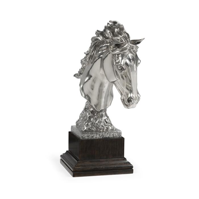 Jonathan Charles Stallion Horse Head Figurine on Base - White Steel 1
