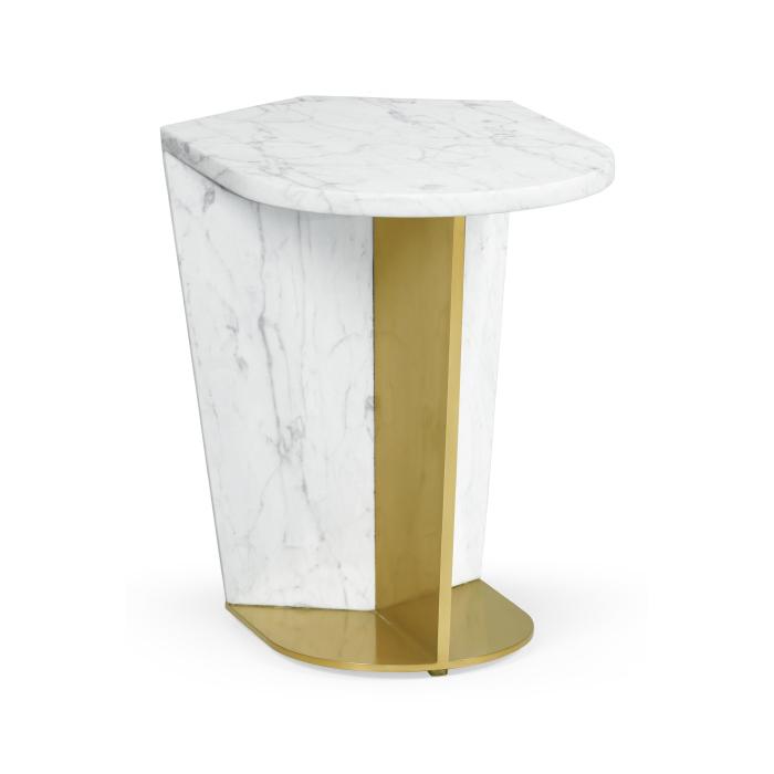 Jonathan Charles End Table in White Calcutta Marble - Medium 1