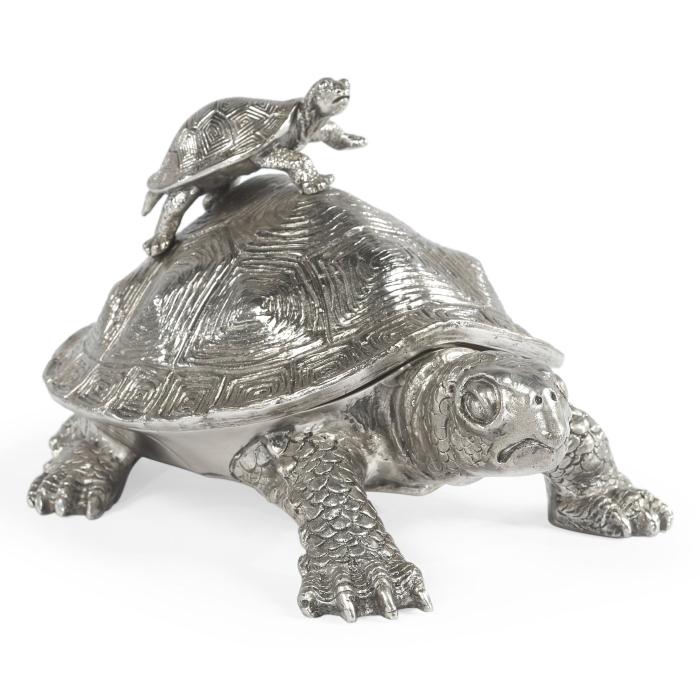 Jonathan Charles Turtle Figurine Box with Hatchling - Stainless Steel 1