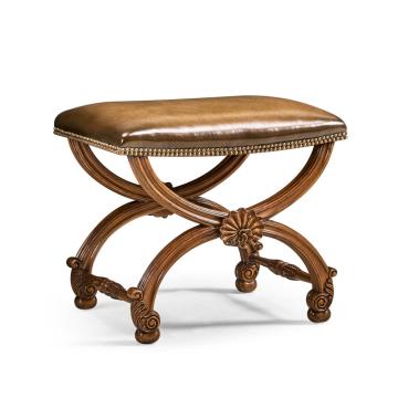 Stool with Scallop Shell in Walnut - Dark Chestnut Leather