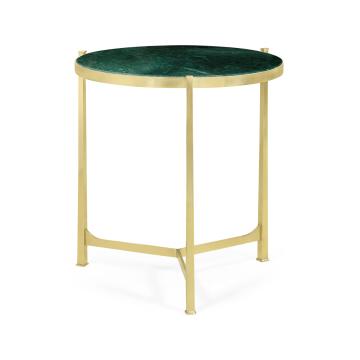 Large Round Lamp Table with Brass Base - Green Napoli Marble