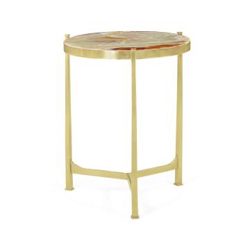 Medium Round Lamp Table with Brass Base - Onyx Stone