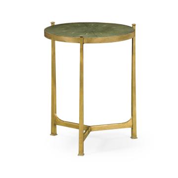 Round End Table Contemporary in Green Shagreen - Gilded