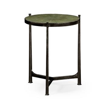 Round End Table Contemporary in Green Shagreen - Bronze
