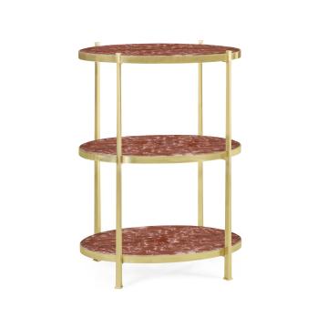 Large Side Table Contemporary Three-Tier - Red Brazil Marble