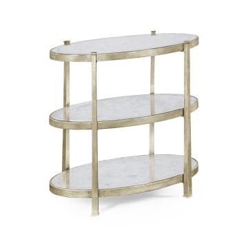 Small Oval Side Table Contemporary Three-Tier - Silver