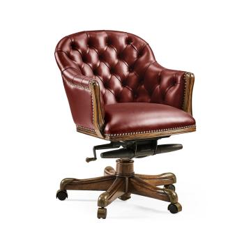 Office Chair Chesterfield in Walnut - Rich Red Leather