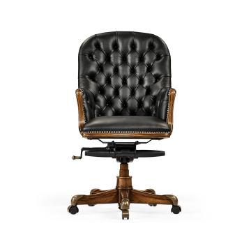 Office Chair Chesterfield High Back in Walnut - Black Leather