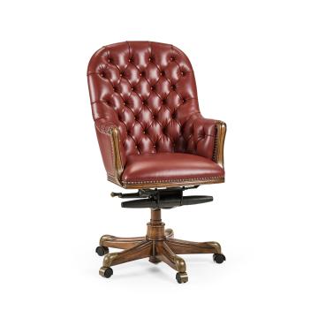 Office Chair Chesterfield High Back in Walnut - Red Leather