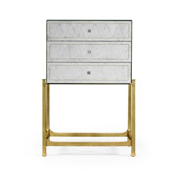 Eglomise & gilded iron small chest of drawers 