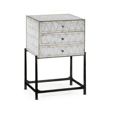 Eglomise & bronze iron small chest of drawers 