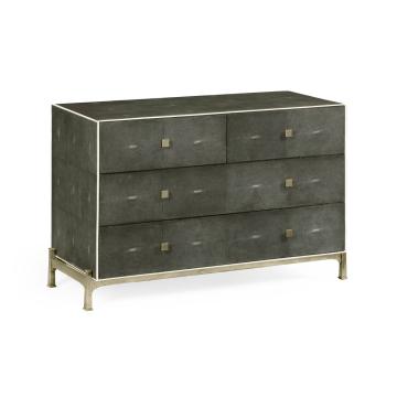 Large Chest of Drawers 1930s in Anthracite Shagreen - Silver