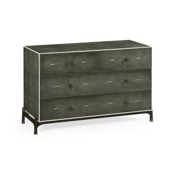 Large Chest of Drawers 1930s in Anthracite Shagreen - Bronze