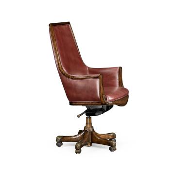 Desk Chair Edwardian High Back - Red Leather