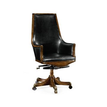 Desk Chair Edwardian High Back - Black Leather