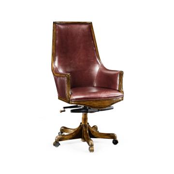 Desk Chair Edwardian High Back - Rich Red Leather
