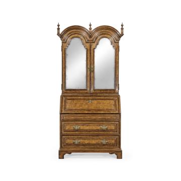 Queen Anne pollard veneer bureau cabinet with mirrored doors