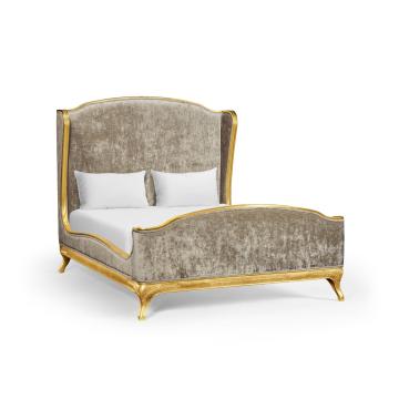 Jonathan Charles Queen Louis XV Bed - Upholstered in Velvet Calico 