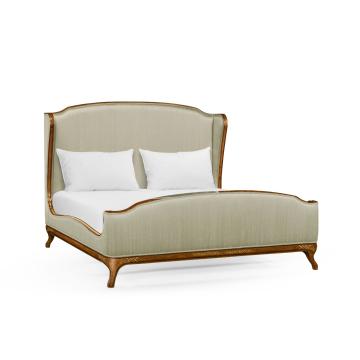 Super King Bed Frame Louis XV in Mahogany - Duck Egg Silk