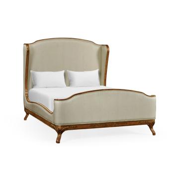 King Bed Frame Louis XV in Mahogany - Duck Egg Silk