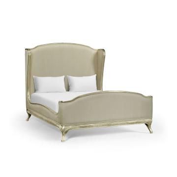 King Bed Frame Louis XV in Grey Weathered - Duck Egg Silk