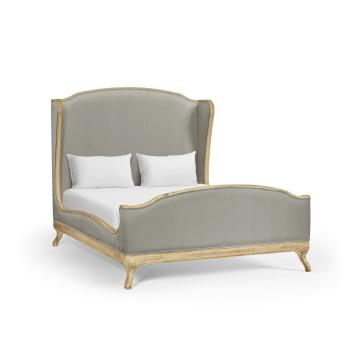 King Bed Frame Louis XV in Limed Tulip Wood - Dove Silk